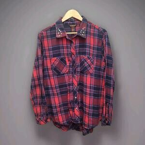 Bit & Bridle Western Shirt XL Plaid Snap Up Jeweled Collar Flannel Shirt